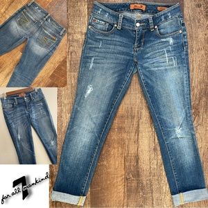 🍭2/$45~7 For All Mankind Designer Cropped Distressed Skinny Jeans~Size 25
